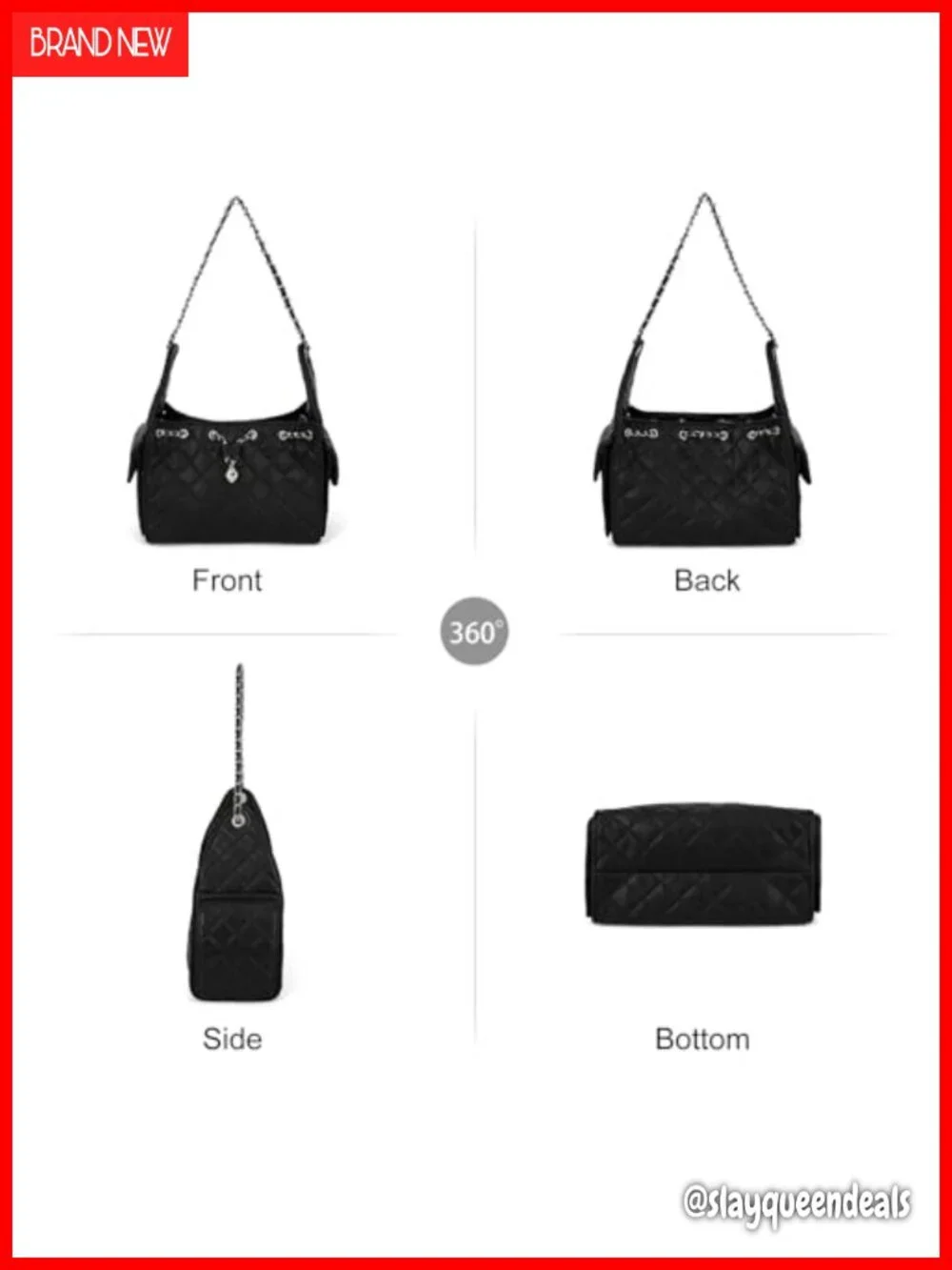 Quilted Vegan Leather Shoulder Bag Hobo Purse with Chain Strap